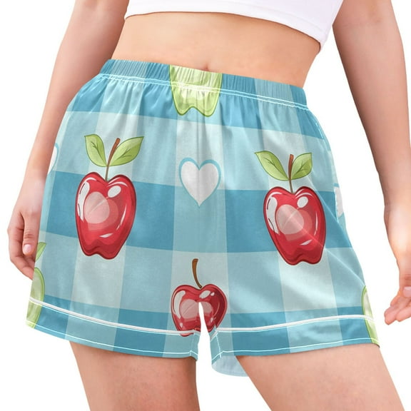 joogoo Women's Pajama Lounge Shorts Fruit and Heart Checkered Grid Bottoms Sleep Short M