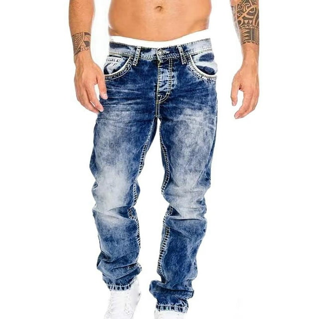 Mens Jeans Regular Fit Straight Leg Athleisure Sports Full Length Denim Solid Color Outdoor Hiking Pants Fall With Pocket