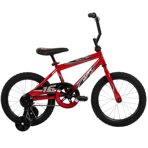 Vélo pour garçons Huffy Rock It 16 po avec roulettes et cadre EZ Build, noir