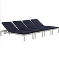 thumbnail image 2 of Modway Shore Chaise with Cushions Outdoor Patio Aluminum Set of 4 in Silver Navy, 2 of 6