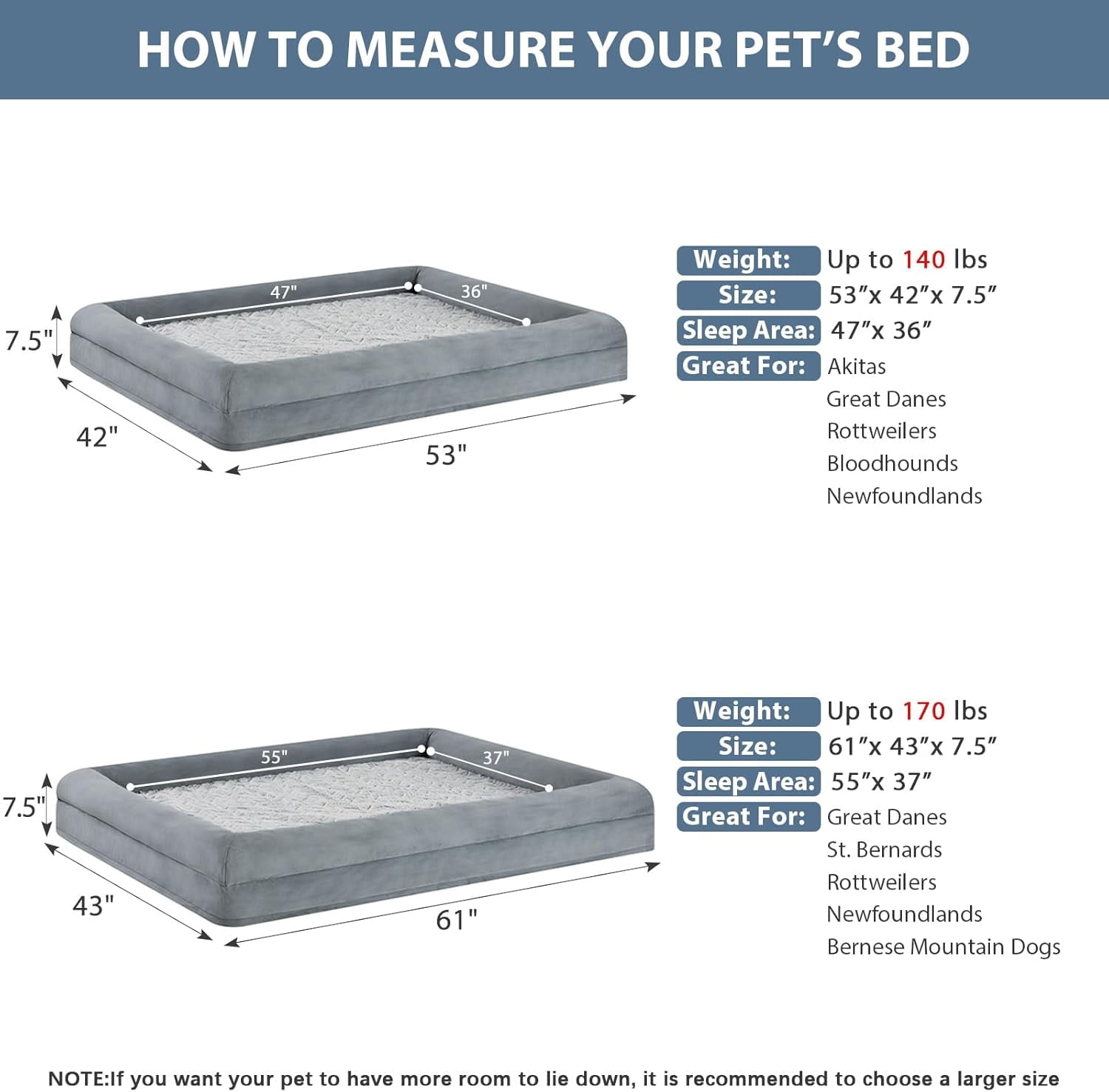EP XXXL Big Dog Bed, Washable Dog Couch with Removable Waterproof Cover, Orthopedic Large Pet Sofa Bed with Bolster Sides for Sleeping