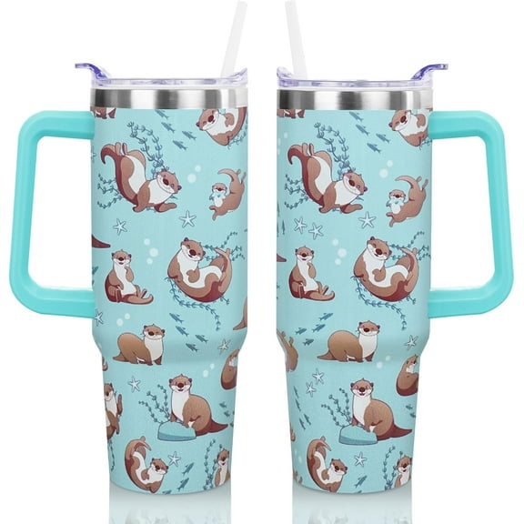 30 Oz Sea Otter Tumbler with Handle & Straw - Insulated Travel Mug for Coffee, Tea - Gift for Women, Otter Lovers, Friends (Christmas, Birthday)