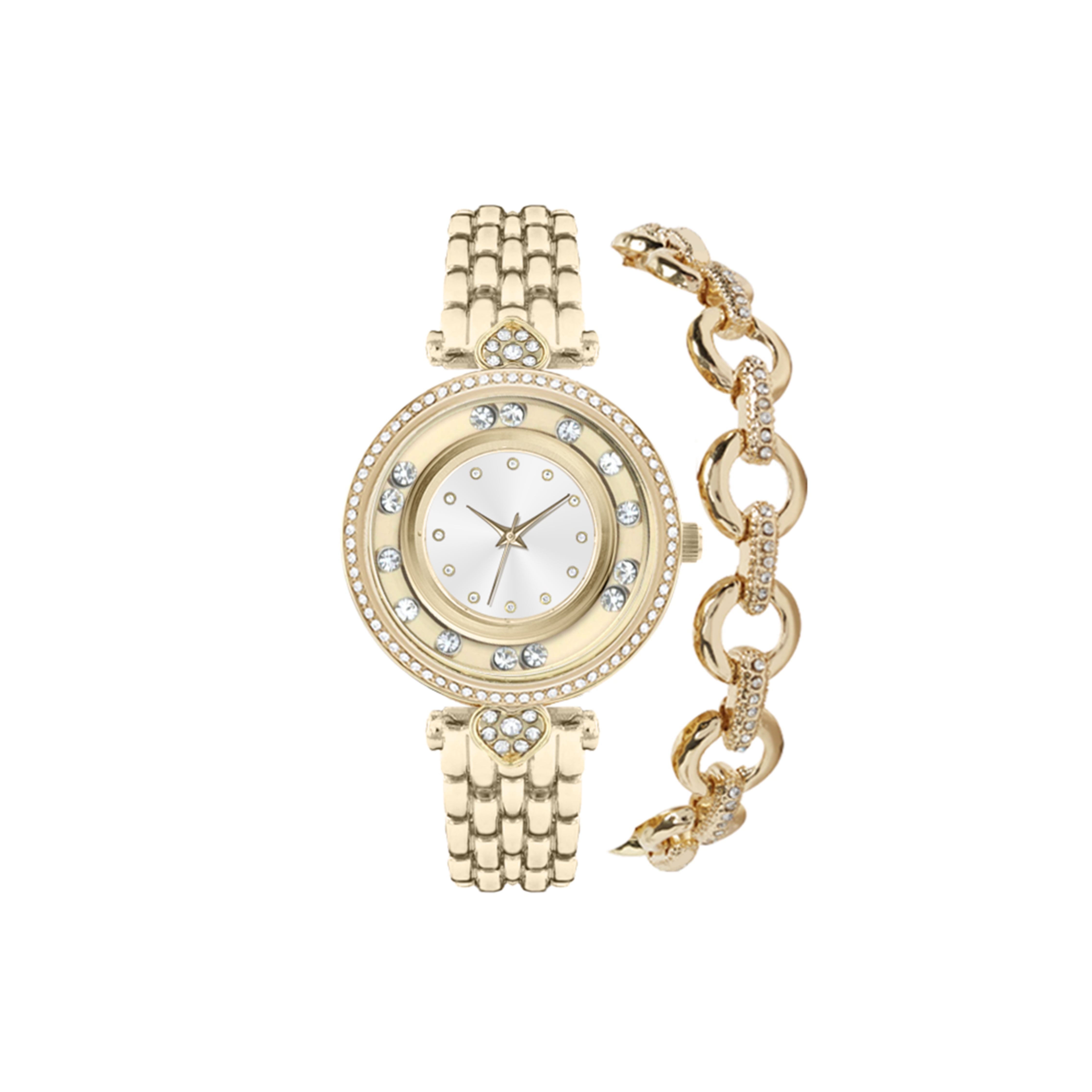 Time and Tru Women's Crystal Bezel Watch and Bracelet Set