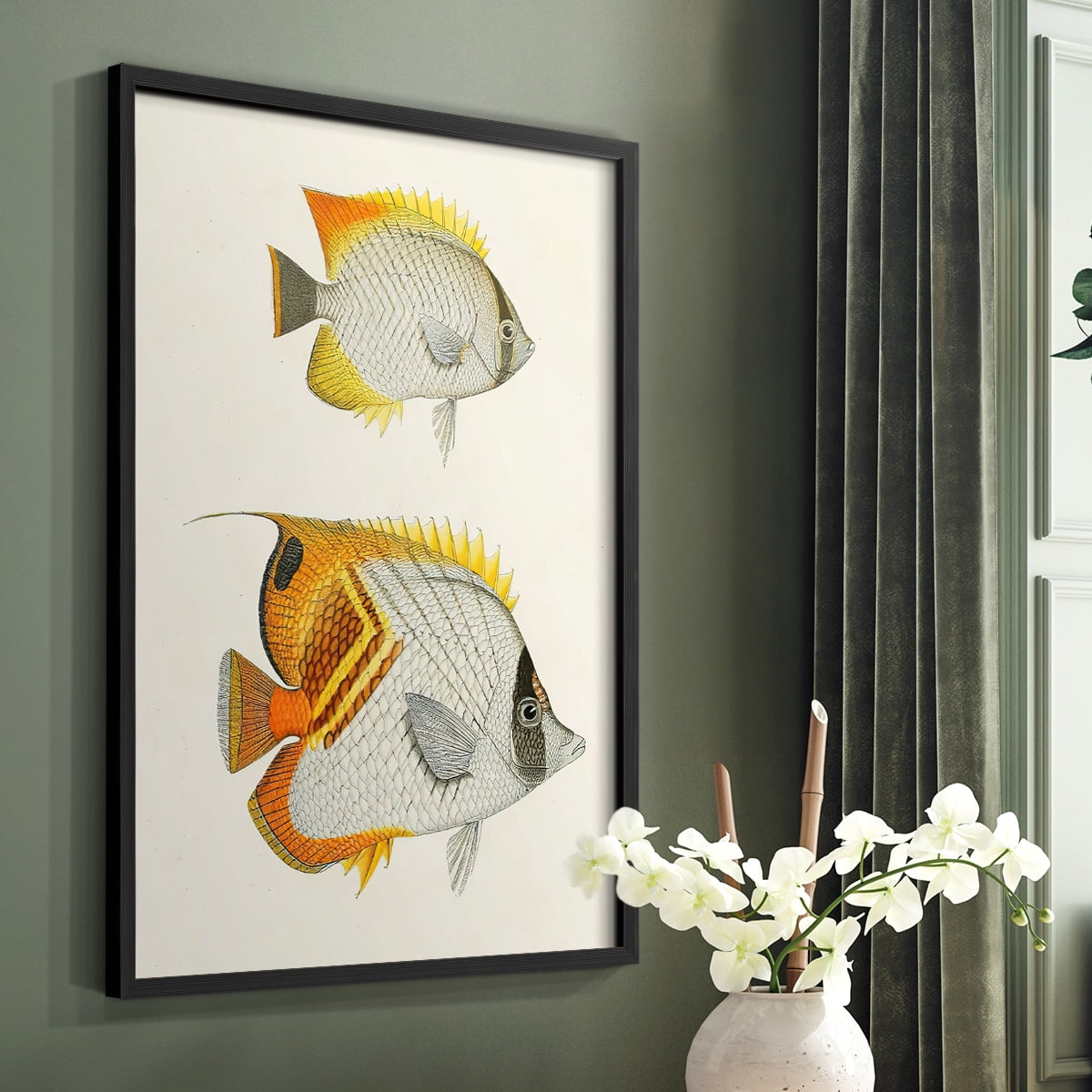 Yellow & Grey Fish I Framed Print - Solid Wood in Single Picture Frame Solid Wood 2 Framed Print