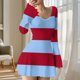 thumbnail image 1 of TaTaai Women's V Neck Long Sleeve Dress Striped Print with Ruffle Trim Elastic High Waist with Belt Casual Fall Winter Outfits Gift, 1 of 5