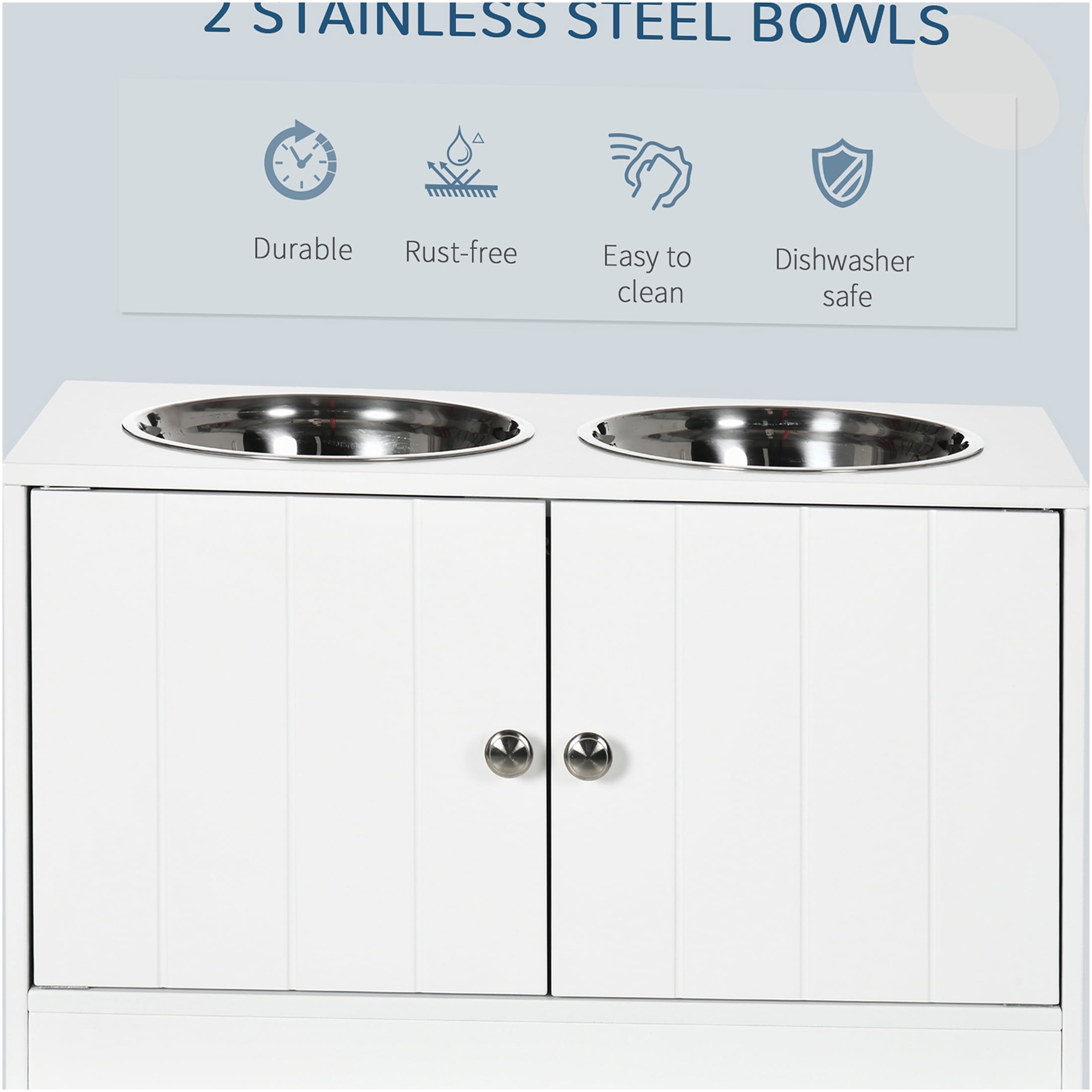 JERFIT 44L Elevated Dog Feeder with Storage Cabinet, Raised Dog Bowl Stand for Large Dogs, Stainless Steel Bowls, Magnetic Closure, White
