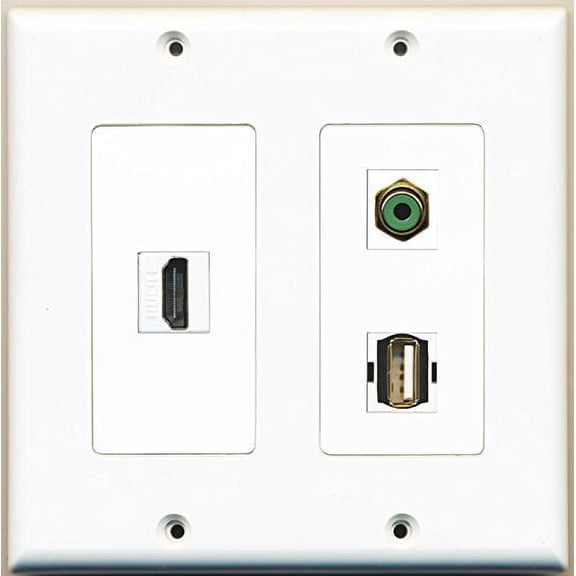 RiteAV - 1 Port HDMI 1 Port RCA Green 1 Port USB A-A - 2 Gang Wall Plate