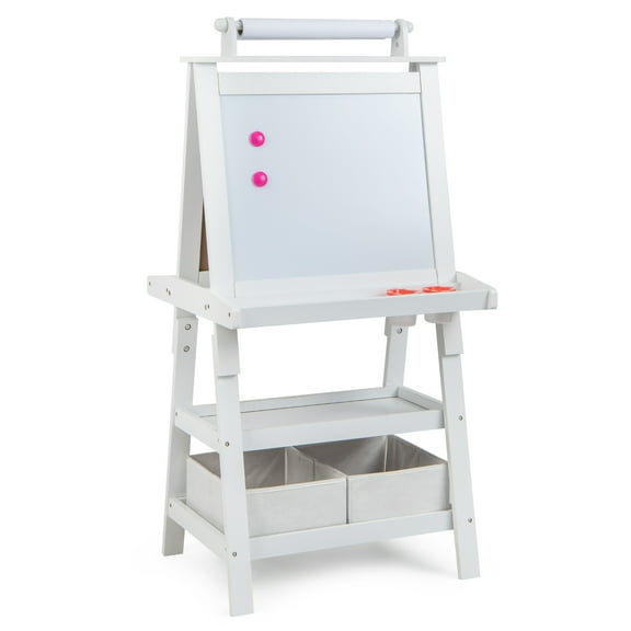 Infans Kids Art Easel Double Sided Chalkboard Magnetic Whiteboard w/ Storage Tray White