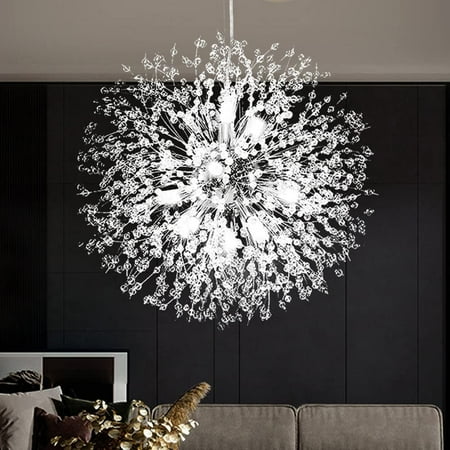 

JSTCL Dandelion Crystal Chandeliers16-Light Chrome Modern Round Firework Pendant LightingBall Hanging Chandelier Light Fixtures for Dining Room Bedroom Living Room Kitchen Aisle Girls Room