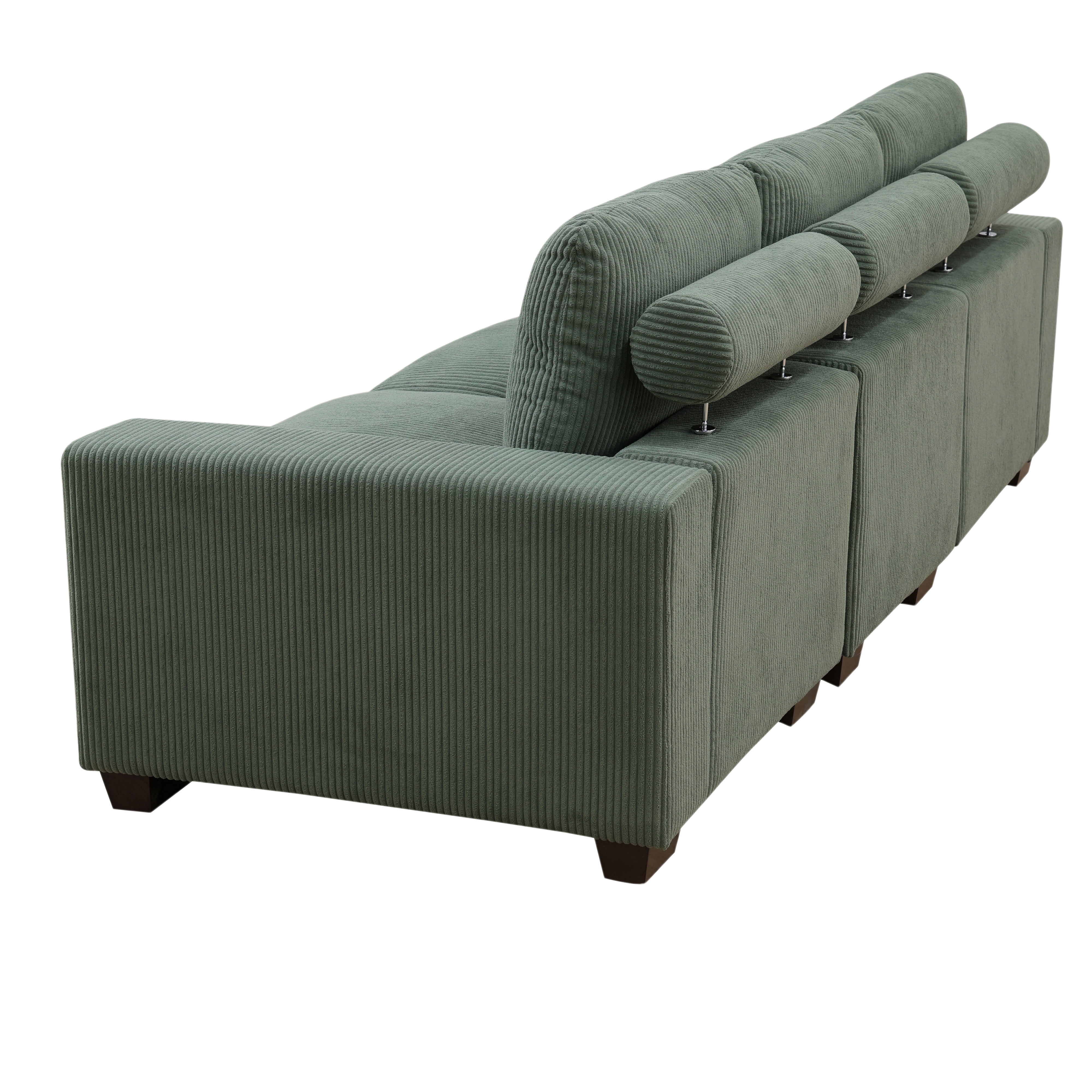 MAYEERTY Modular 3-Seater Sofa, Flocking Fabric Couch with Anti-Insect Solid Wood Frame, Green Living Room Furniture