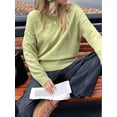thumbnail image 6 of Women'S Crew Neck Pullover Sweaters, Long Sleeve Knit Tops with Fake Two-Piece Design for Fall Winter Yellow-Green L, 6 of 7
