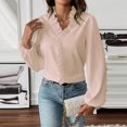 thumbnail image 4 of GXIPO Women's Ruffle Trim Pullover Long Sleeve Blouse Top Cotton Stand Collar Elegant Work Shirt Beige S, 4 of 7