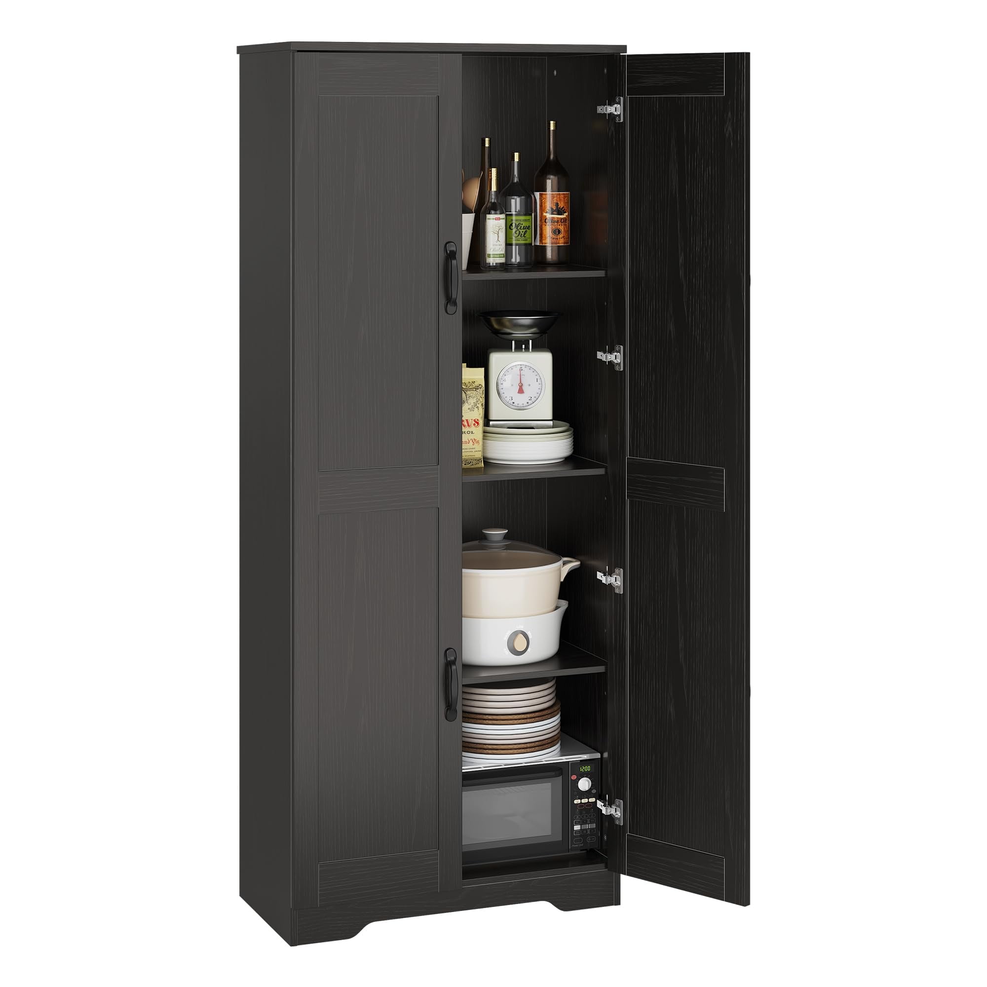 Danolapsi Kitchen Pantry Cabinet, Freestanding Black Pantry Storage Cabinet, 60" Cupboard, Tall Bathroom Storage Cabinet with 2 Doors and Adjustable Shelves, for Dining Room, Living Room
