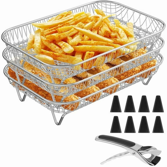 Air Fryer Rack Square for Oven 3 Layer Stackable Dehydrator Rack Stainless Steel Air Fryer Basket for Air Fryer Baking