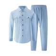 thumbnail image 5 of LEKWK Men Linen Sets Outfits 2 Piece Long Sleeve Button Down Shirt and Drawstring Pants Lightweight Beach Vacation Outfits Matching Suits, 5 of 5