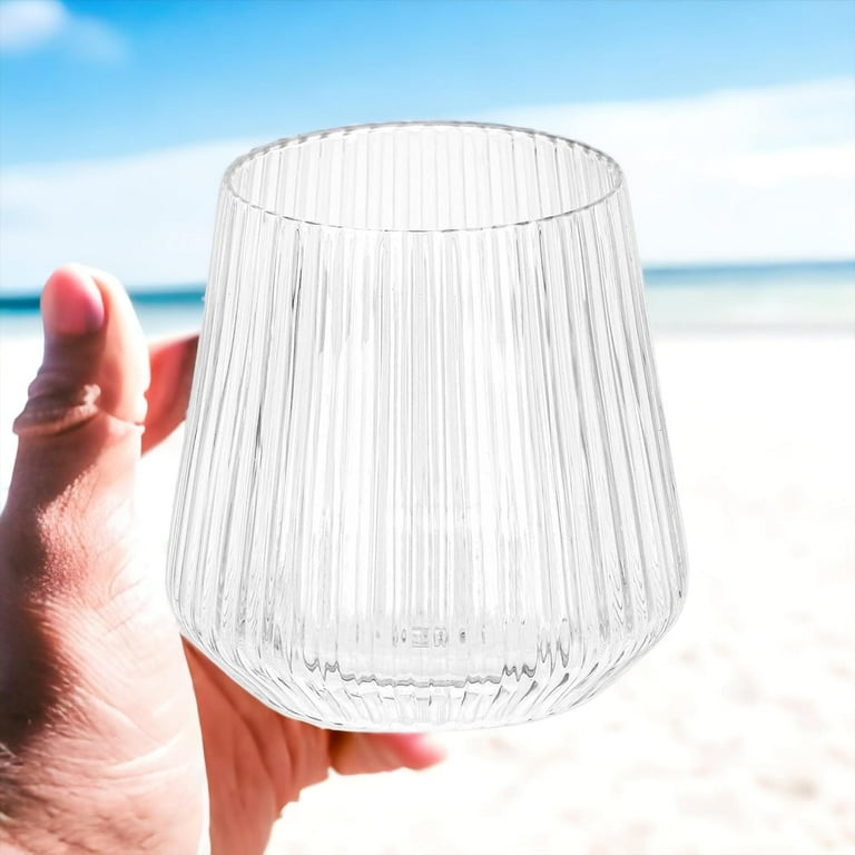 32 count Unbreakable Stemless Plastic Wine Champagne Whiskey Glasses for  Home, Office, Bars, Wedding Ribbed 12 oz Cups (Clear) - Walmart.com