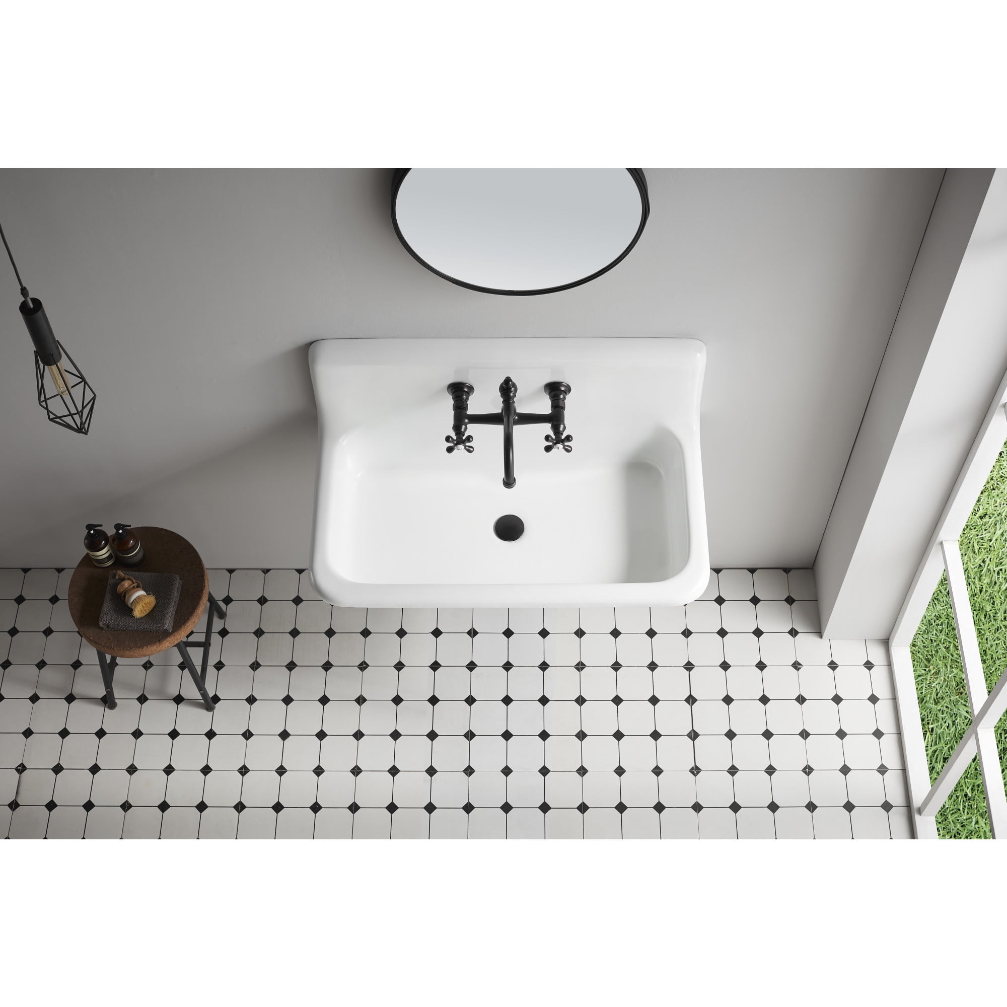 Gourmetier GCLWS362019 Towne 36-Inch Cast Iron Wall Mount Utility Sink, 2-Hole, White