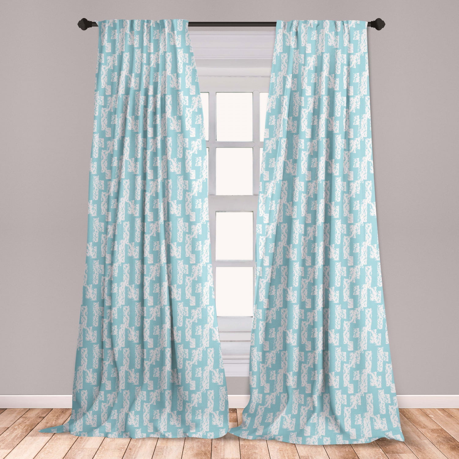 Pale Blue Curtains 2 Panels Set, Wall with Brushstrokes Modern Art Inspired Minimalist Design