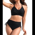 thumbnail image 2 of Conjunto de Bikini de Cintura Alta con Cordón Ajustable para Mujer, Traje de Baño Cruzado con Lazo en la Espalda. Negro S, 2 of 9