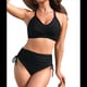 thumbnail image 2 of Conjunto de Bikini de Cintura Alta con Cordón Ajustable para Mujer, Traje de Baño Cruzado con Lazo en la Espalda. Negro L, 2 of 9