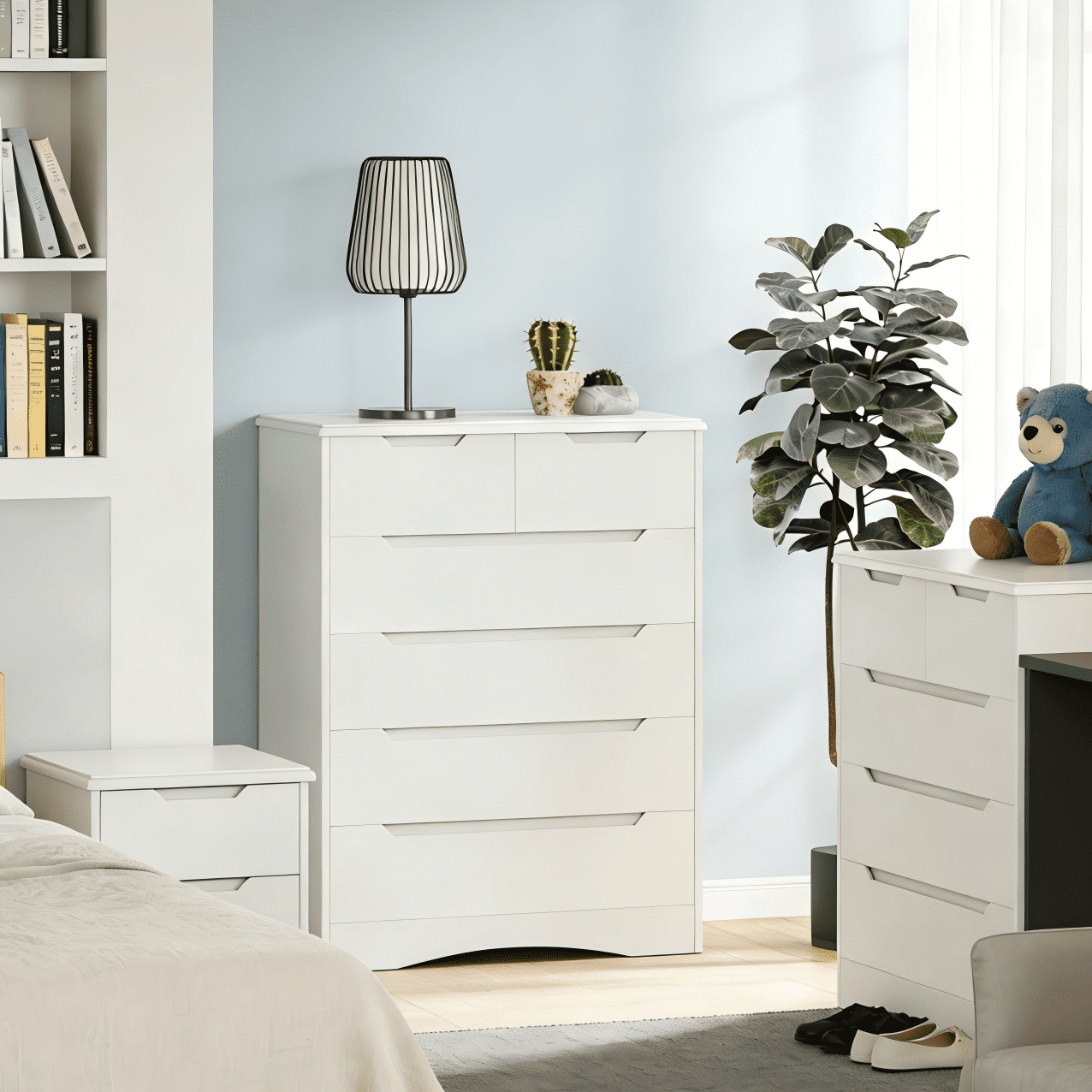 Lofka 6 Drawer Dresser for Bedroom, Tall White Vertical Chest of Drawers with Anti-Tipping, Dual-Size Drawers, Small Space Storage Solution for Apartment, Guest Room