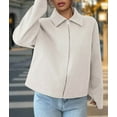 thumbnail image 5 of Women Jacket Casual Lapel Long Sleeve Zip Up Cropped Coats Trendy Outwear Fall Winter Streetwear Apricot Color M, 5 of 7
