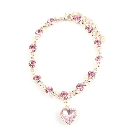 Girl Plastic Heart Design Jewelry Wrist Chain Bangle Bracelet Pink Rose Gold