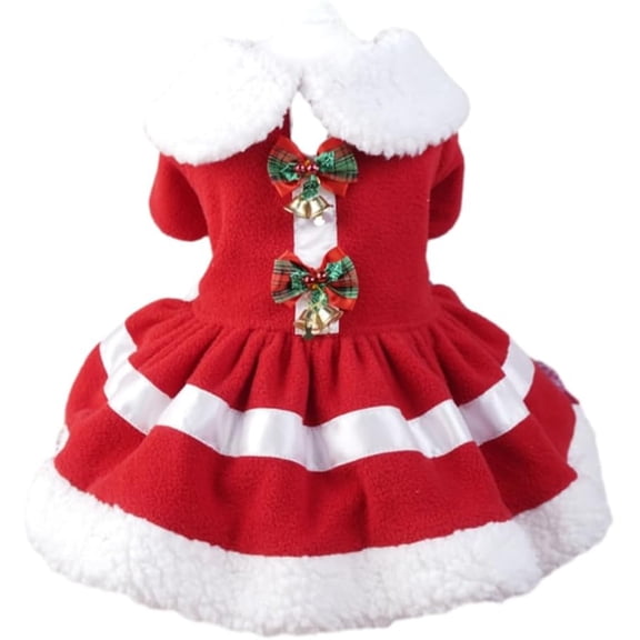 NCY Christmas Dog Outfit, Red Puppy Dress for Small Girl, Bow Knot Santa Coat With Bells, Xmas Cat Apparel, Winter Pet Clothes (A, Large)