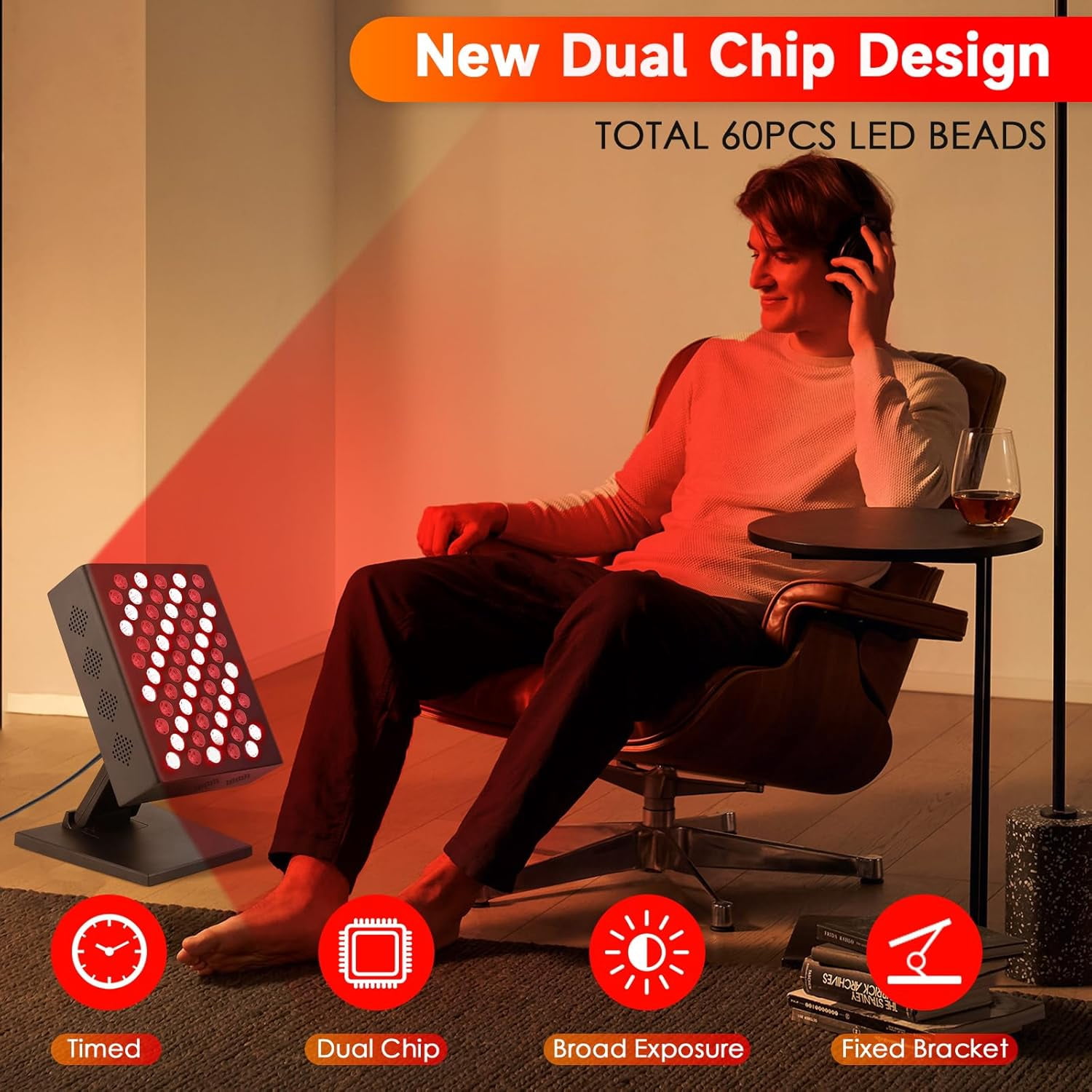 Tabletop Red Light Panel with 60 LEDs, Adjustable Stand for Targeted Light Application