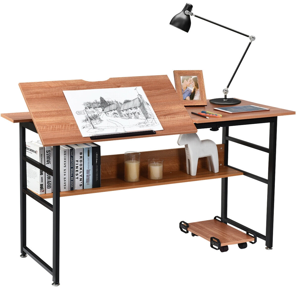 Gymax 55 Computer Desk Writing Desk Drafting Desk Drawing Table W Tiltable Tabletop Walmart Com Walmart Com