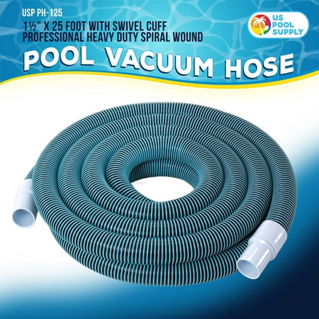 Blue 25Ft U.S. Pool Supply 1-1/2 x 25 Foot Professional Heavy Duty Spiral Wound Swimming Pool Vacuum Hose with Kink-Free Swivel Cuff, Flexible - Connect to Vacuum Heads, Skimmer, Filter Pump Inlet, Accessories