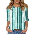 thumbnail image 2 of JTZGDY Cute Floral Tops for Women Dressy Casual Ruffled Half Sleeve Ruched Pleated Crew Neck Graphic T-Shirts Loose Fit Tshirt Tunic Blouse Green#01 S, 2 of 7