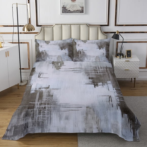 YST Watercolor Bedspread Set Queen Size,Modern Abstract Bedding Set for Girls Boys Teens,Light Purple Gray Quilt Bed Set,Grunge Brush Pastel Aesthetic Coverlet Set,3 Piece