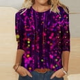 thumbnail image 2 of Midsumdr Womens Tops Loose Mid-Length 3/4 Sleeve Bright Printed Blouse Tops Round Neck Spring Summer Temperament Sequin Tops, 2 of 5