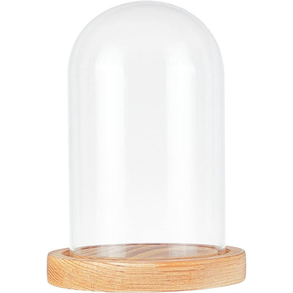 Glass Display Dome with Solid Wood Base Clear Display Case for Valentine's Day Mother's Day Flower Decorations Crafts Item Display Home Decoration 4.4" in Diameter 6.3" high for DIY
