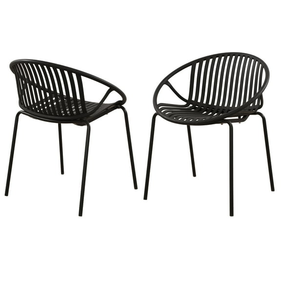 Patio Furniture Patio Dining Chairs Stackable Chairs with Breathable Design Modern Simple Art Style (Set of 2),Metal Legs Plastic backrest,Black,Outdoor Sofa