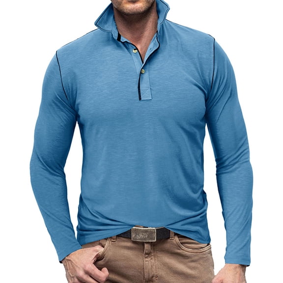 KIHOUT Clearance Men Long Sleeves Beefy Muscle Basic Pure Color Blouse Tee Shirt Long Sleeve Round-Neck Blouses & Shirts