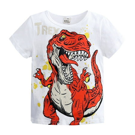

Dinosaur Print Boys T Shirts Toddler Boys Girls Short Sleeve Cartoon Tees Tops Casual Graphic Crewneck Summer Top Clothes For 1-2 Year