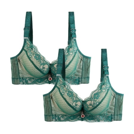HCURIBAD Bras for Women Pack  Push up bras 2Pcs Women s Four Rows Adjustable Underwear Large Size Gathering Bra (Solid Color)  Wireless Bras for Women  Sports Bras 2PC Underwear Green 7XL
