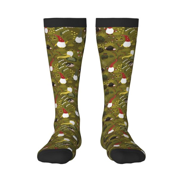 Fotbe Gnomes Playing in the Garden Calcetas Divertidas Estampadas para Hombre y Mujer, Calcetas de Algodón hasta la Rodilla para Caminar, Correr, Enfermería y Embarazo