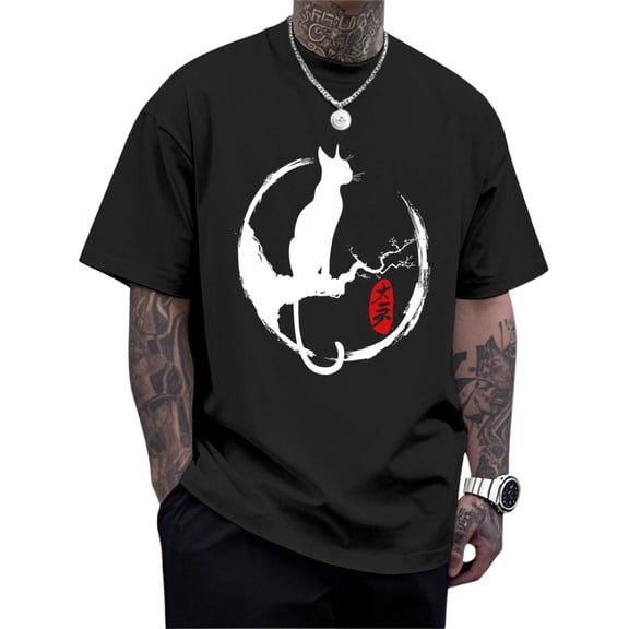 Yopmin Funny Cat Shirts Crew Neck Oversized Graphic Shirt Summer Casual Cotton Tops Short Sleeve for Party Daily Wear