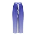 thumbnail image 4 of Olyvenn Women's Gradient Linen Pants Boho Print Elastic High Waisted Pants Casual Wide Leg Long Pant Trousers with Pockets Blue 10, 4 of 5