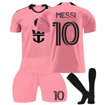 Wami 2425 New Season Miami Home Game Training Suit Jerseys 3 Piece Sets Number #10 STAR PLAYER Print, Pink, Soccer Training suit, Short Sleeve Jerseys for Kids, #10/18