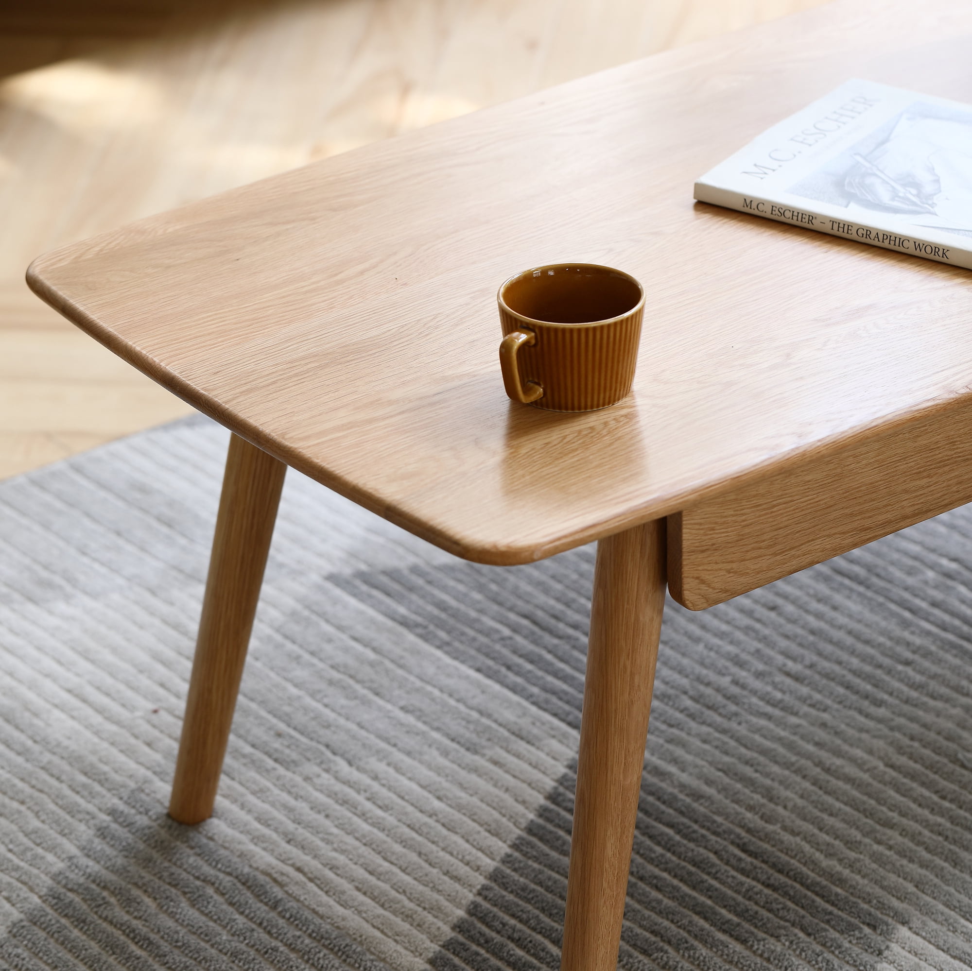 MAYEERTY Solid Wood Coffee Table – Natural Oak with Storage Shelf, Easy Assembly, Study Desk & Work from Home Desk