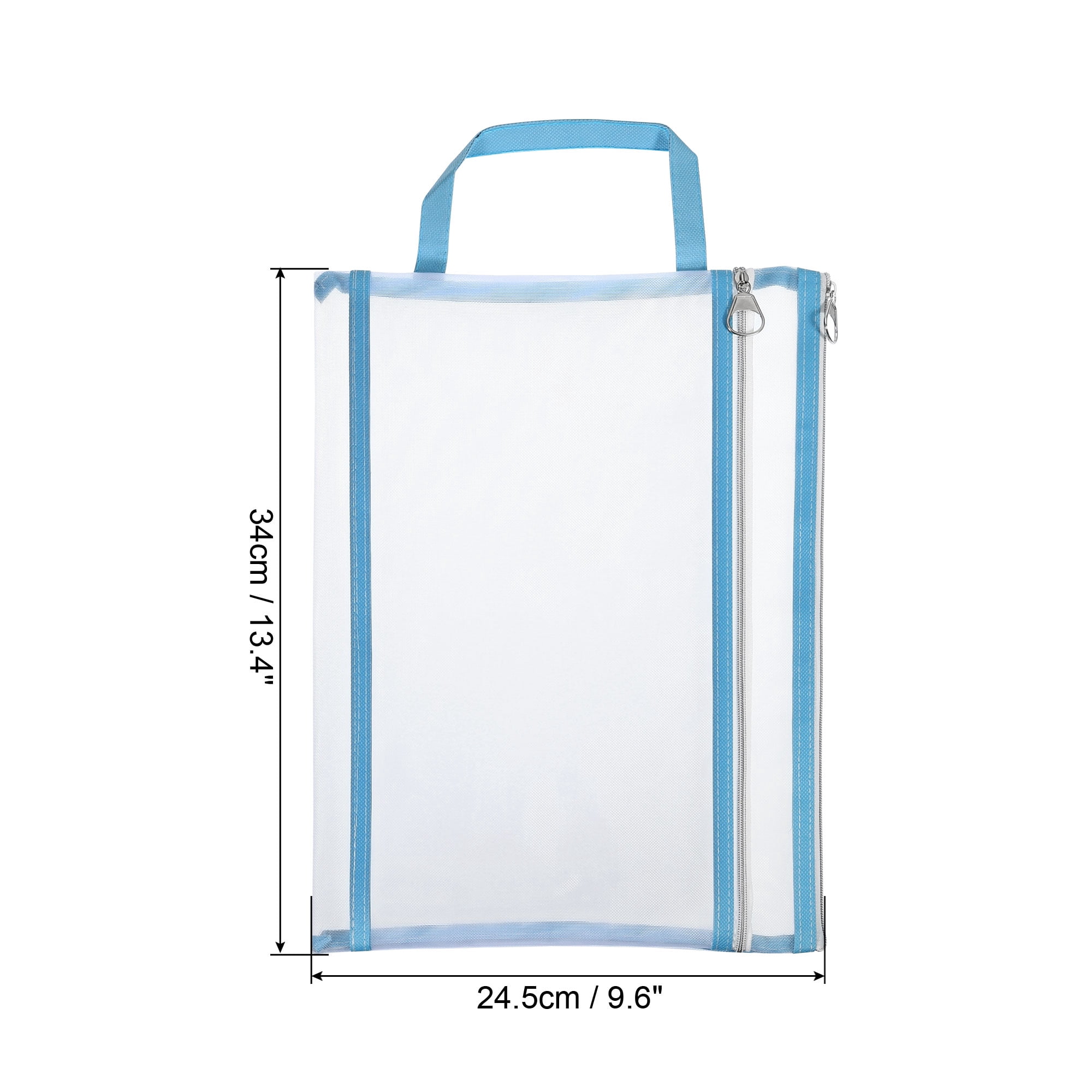 Unique Bargains Nylon Document Zip Pouch with Handle Mesh Clear Files Bag for Office Light Blue