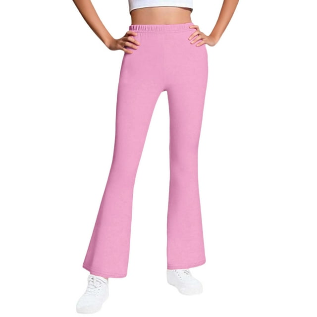 Girls Pants Solid Color Fleece Lined Slight Flare for Casual Wear Age