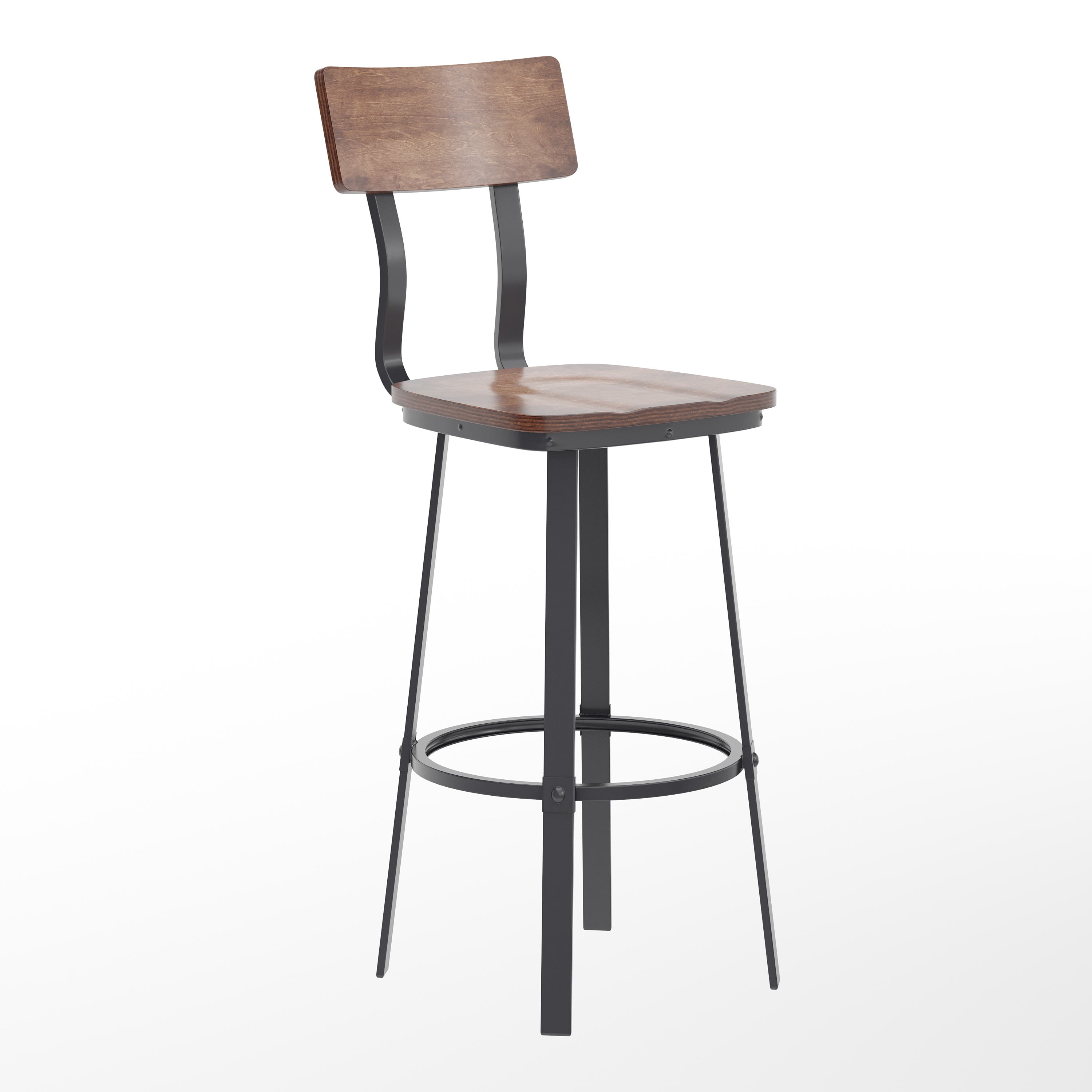 Emma + Oliver Antique Copper Dining Bar Stool with Wood Back/Seat and Gray Powder-Coated Frame