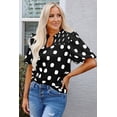 thumbnail image 4 of Chic and Elegant Black Polka Dot Blouse - V Neck with Ruffled Collar - [ZhiHiMeRi] | (US 8-10)M, 4 of 12