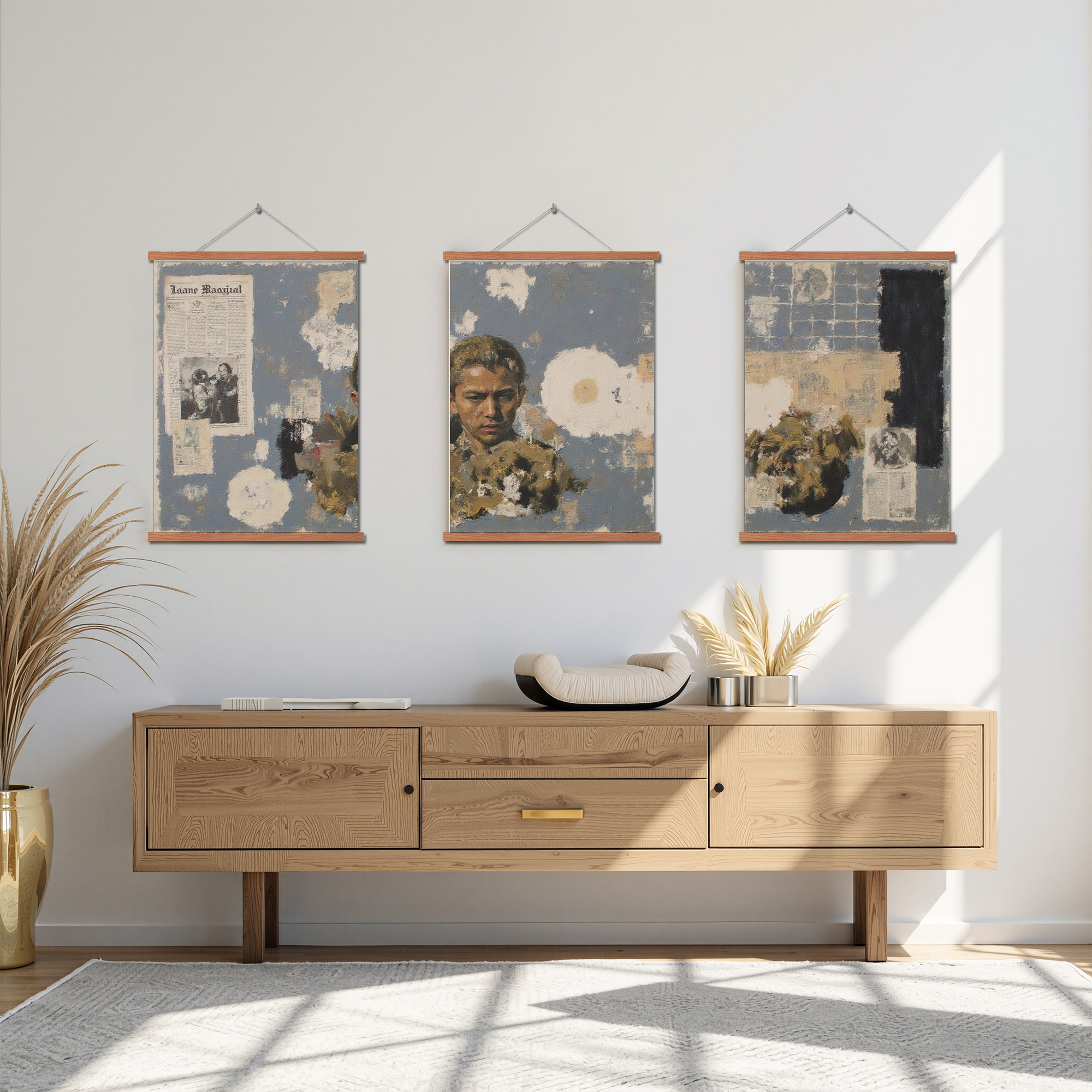 MAYEERTY Modern Abstract Wall Art Painting, Living Room Decor, Brown Hanging Rod Frame, 15.7"x11.8"