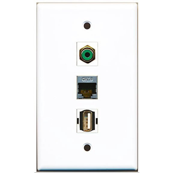 RiteAV - 1 Port RCA Green and 1 Port USB A-A and 1 Port Shielded Cat6 Ethernet Wall Plate